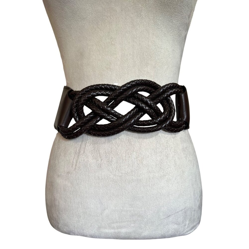 Y2k Braided Brown Waist Belt With Faux Leather Design & Snap Closure M/L Size